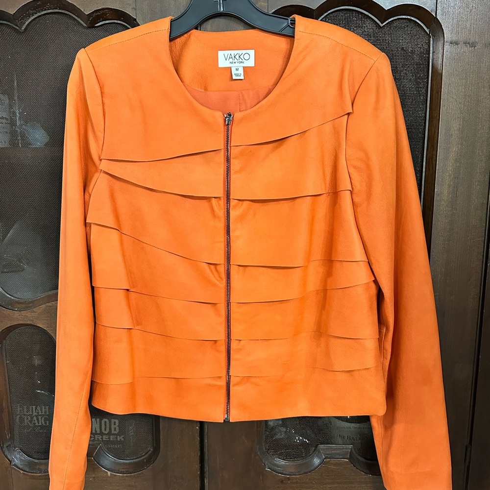 Vakko Women's Vibrant Orange Lambskin Jacket